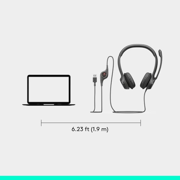 Logitech H390 Gaming Headphones, Wired Headphones with Mic, USB Headset with Microphone for PC, Noise Cancelling Microphone for Video Meetings, Music, Gaming - Black