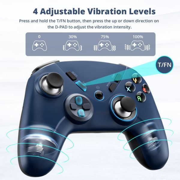 Kujian Wireless Gaming Controller for PC, Switch, Steam, Luna, Android, iOS – Bluetooth Game Controller with Turbo Button, LED Backlight, Dual Vibration, 6-Axis Gyroscope (Blue)