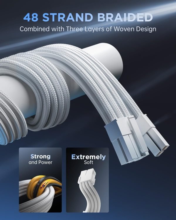 AsiaHorse 16AWG PSU Cable Extension Power Cords, Customized Power Supply Mod Sleeve Extension Cable, ATX/EPS/8-pin PCI-E/6-pin PCI-E for PSU Cable (Pure White)