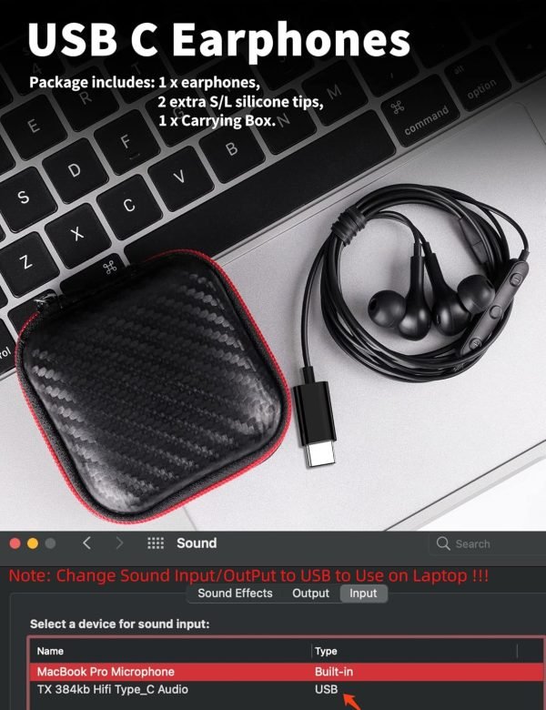 USB C Headphone for Samsung S23 FE S22 S21 S20 A53 A54 Wired Earbuds Magnetic in-Ear Type C Earphone with Microphone Volume Control Bass Stereo Noise Canceling for iPhone 15 Pro Max Pixel 6 6a 7a 8 5